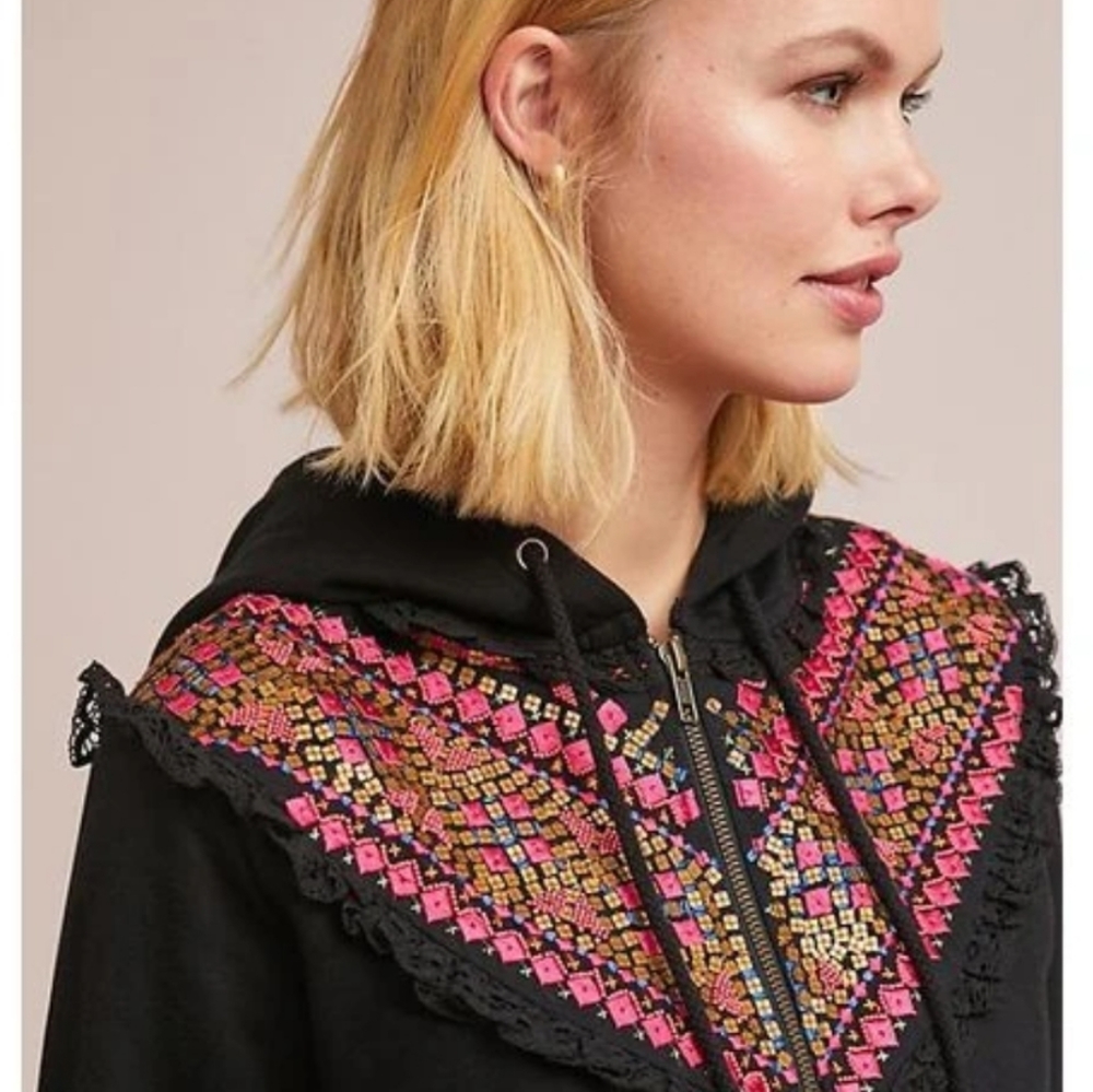 Anthropologie Akemi + Kin Embroidered Terry Hoodie - Picture 1 of 8